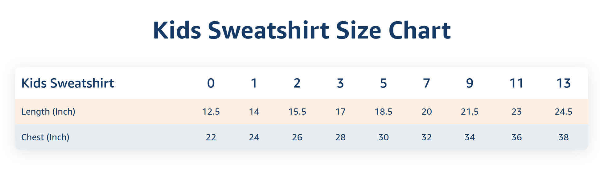 Size Chart Kids Hooded Sweatshirt